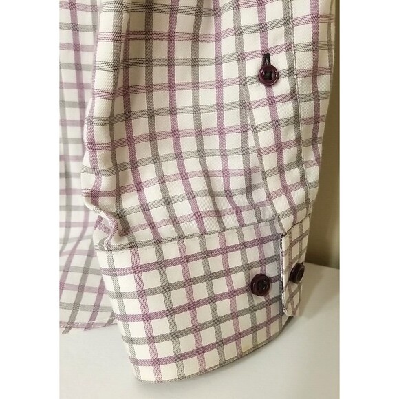 Jhane Barnes Mens XL White Purple Check Slim Fit Button Up Long Sleeve       T38 - Picture 4 of 8
